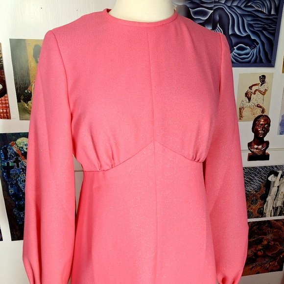 Vintage 60s 70s Pink Metallic Long Sleeve Maxi Dress Sz Small Hippie Disco Boho - Picture 3 of 10